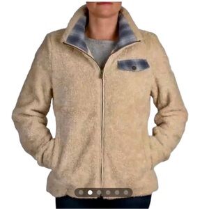Pendleton Cream Sherpa Flannel Trim Full Zipper Teddy Coat Women’s Large